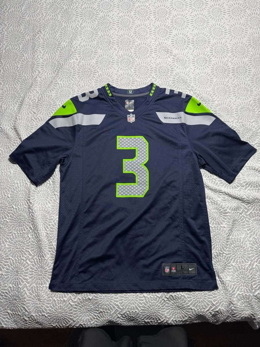 Nike Seattle Seahawks Russell Wilson 3 Jersey Men’s Size L Navy On Field